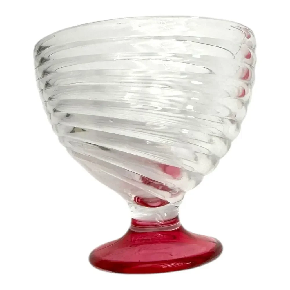 1-Swirl Foot Manhattan Park Ave Depression Dessert Compote‎ Glass Dish Pink/Red
